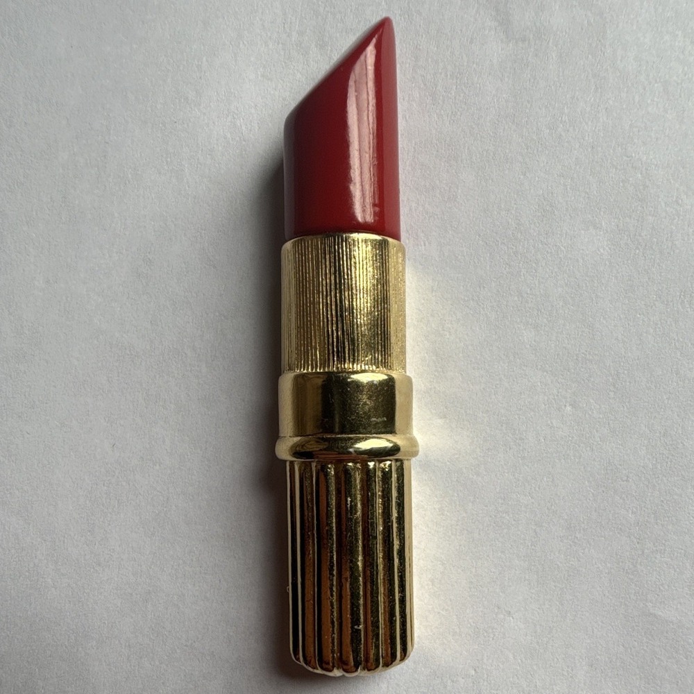 Trifari Signed Gold Tone Red Lipstick Beauty Brooch Pin